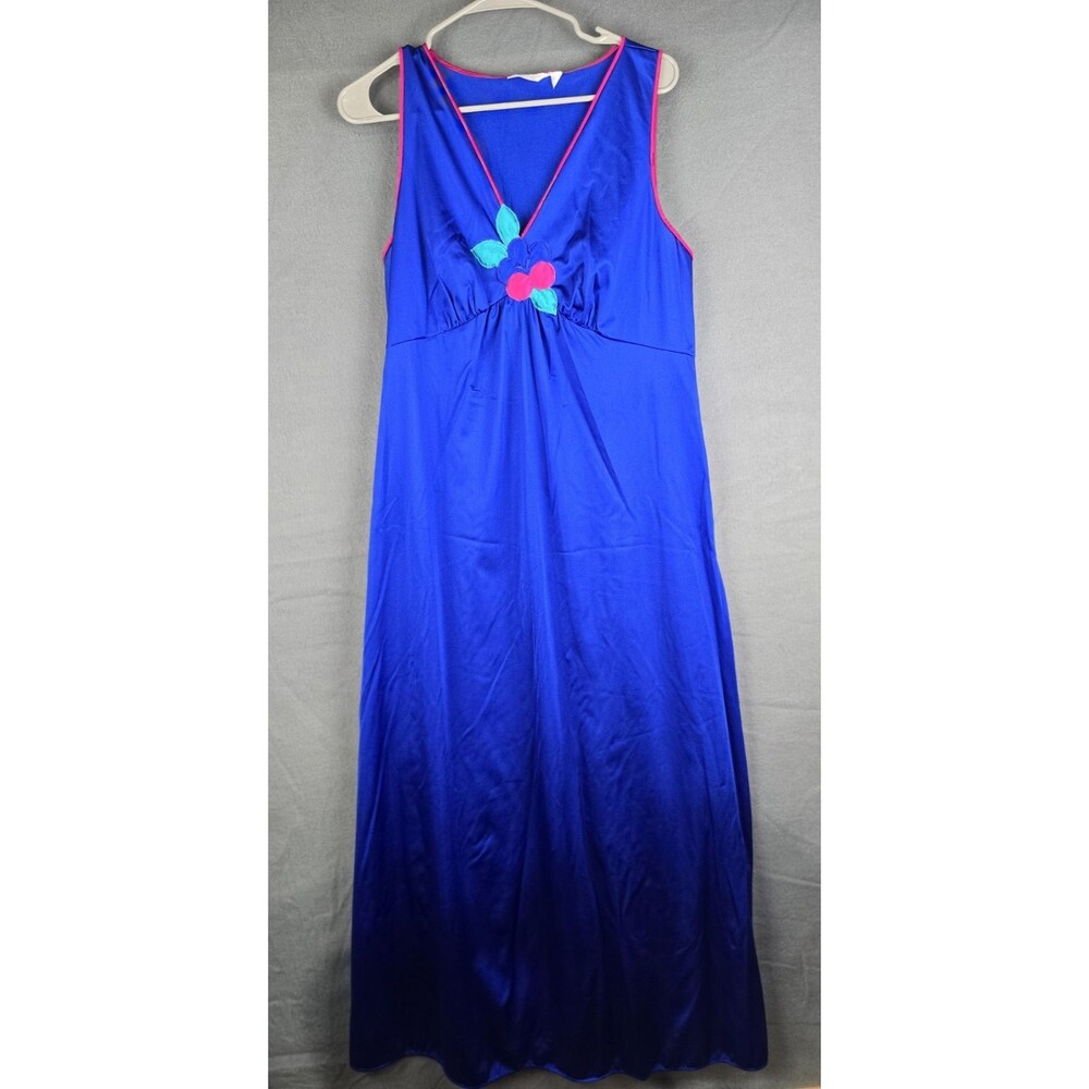 Vintage Sabrina Nylon Applique Full Length Nightgown Women Large Fairycore USA